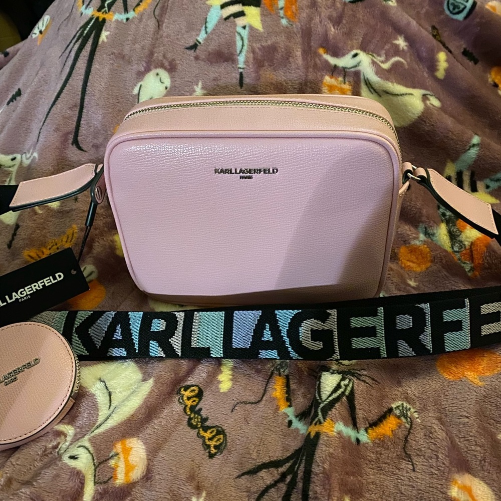 NWT!Karl Lagerfeld Pink Crossbody Bag with Luxurious Leather Finish w/Coin Pouch